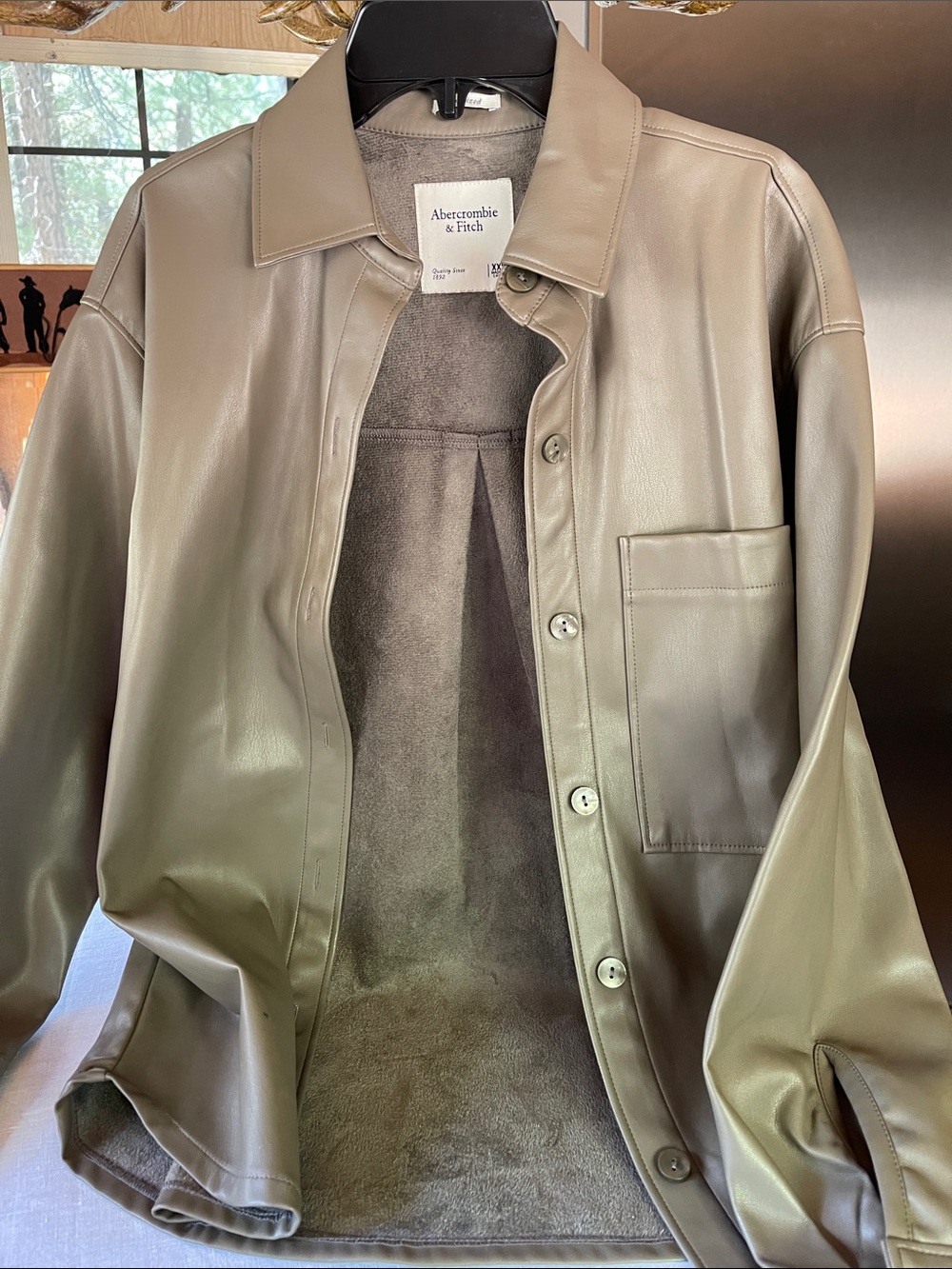 Very soft Grey/putty colored faux leather overshirt XXS